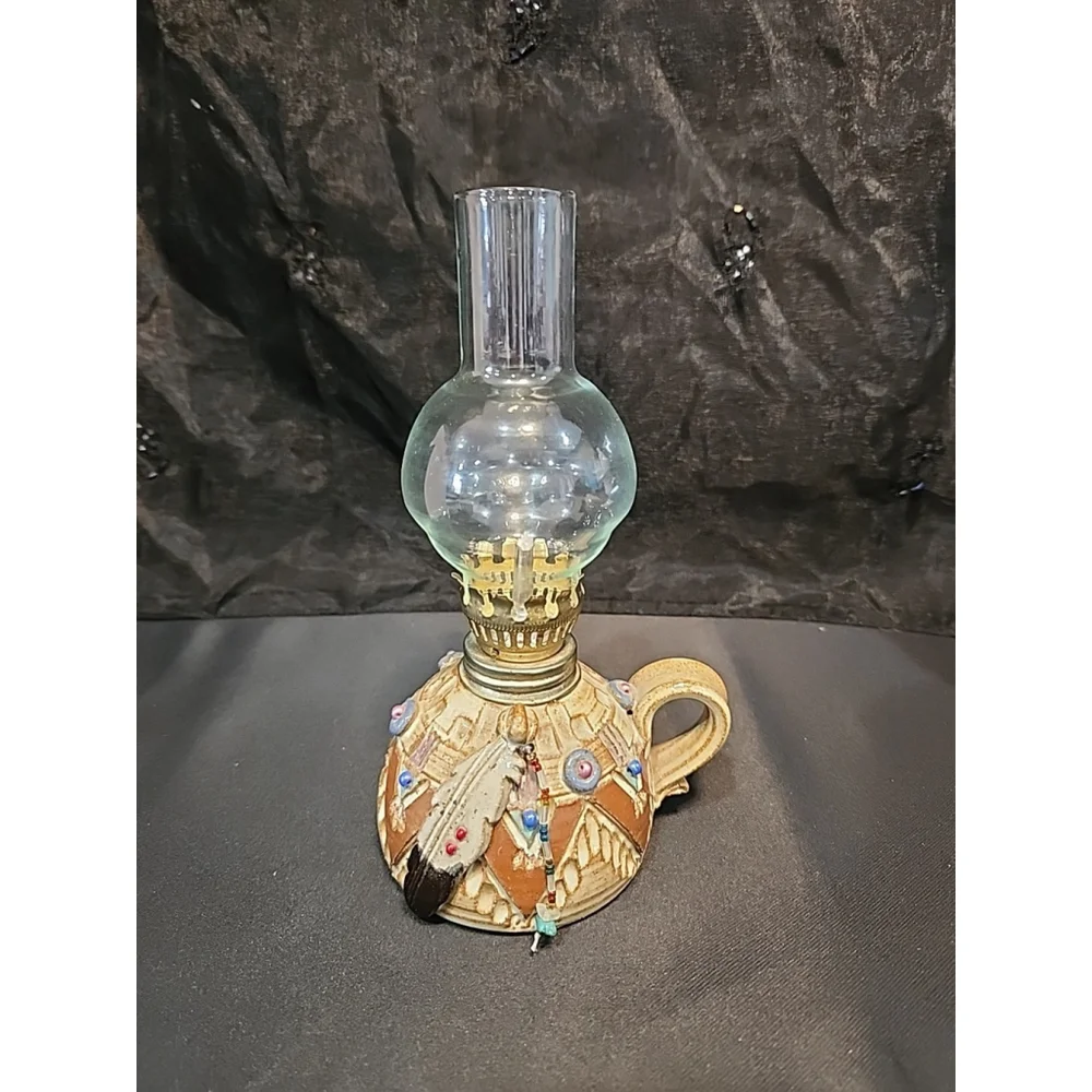 Vtg. Handmade Miniature Pottery Oil Lamp, Artist Signed, 7.5